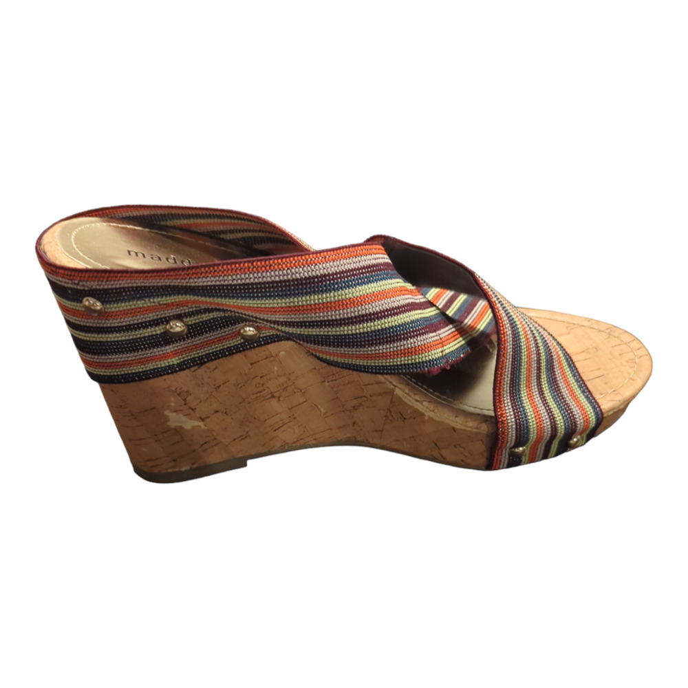 STEVE MADDEN GIRL Fabric Criss Cross Cork Heel Wedge Platform Sz 10 - Picture 7 of 12